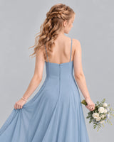 Dusty Blue A-line Junior Bridesmaid Dress Back_Detail [Shared]
