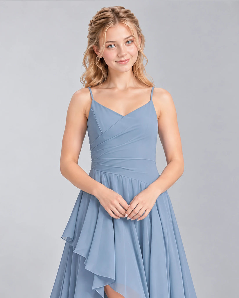 Dusty Blue A-line Junior Bridesmaid Dress Detail [Shared]