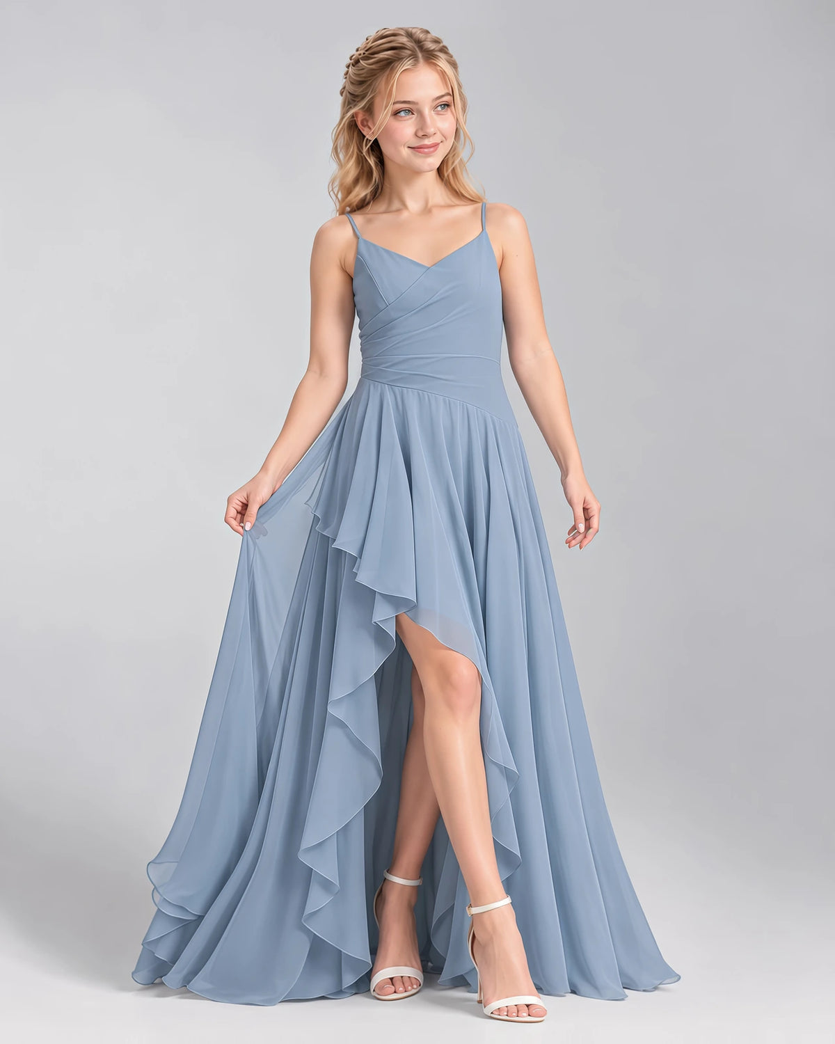Dusty Blue A-line Junior Bridesmaid Dress Front