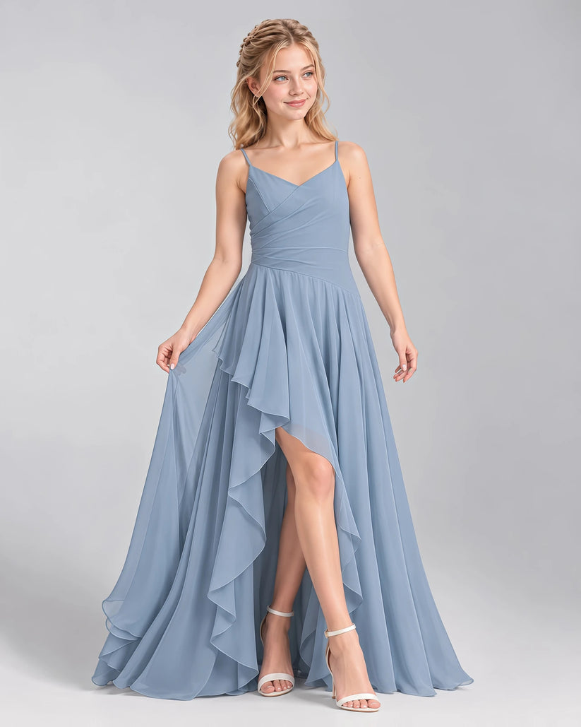 Dusty Blue A-line Junior Bridesmaid Dress Front
