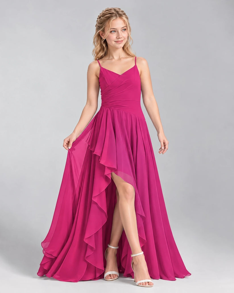 Hot Pink A-line Junior Bridesmaid Dress Front