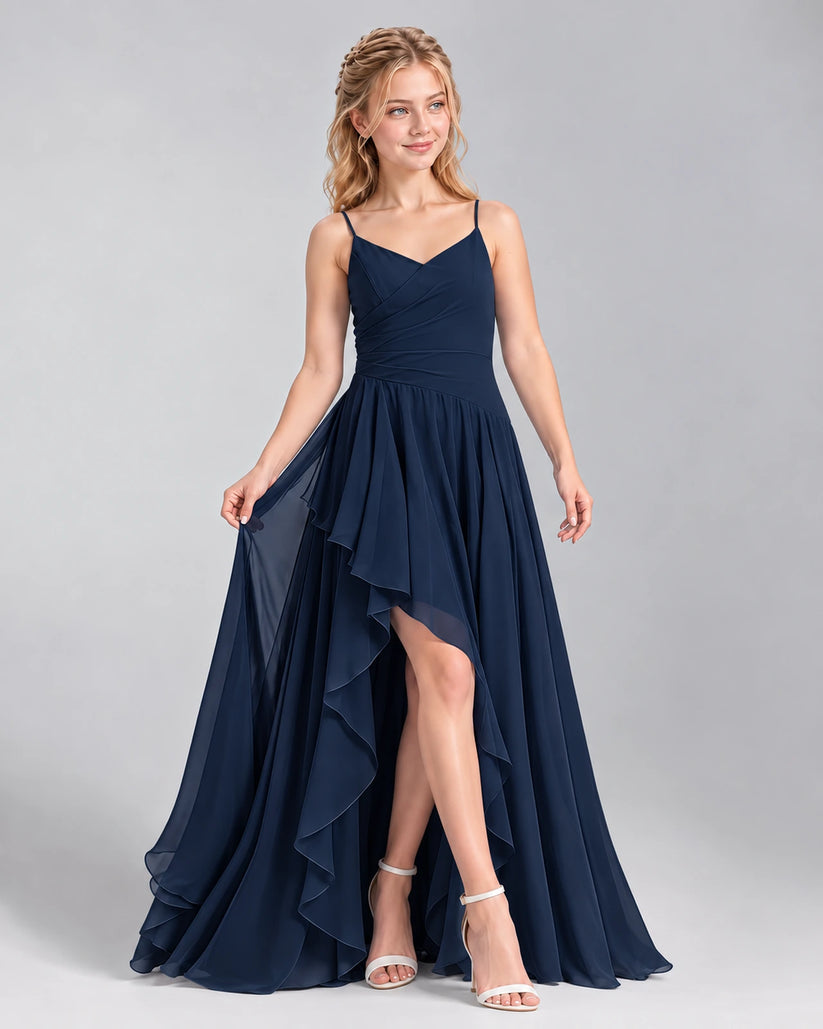Navy Blue A-line Junior Bridesmaid Dress Front