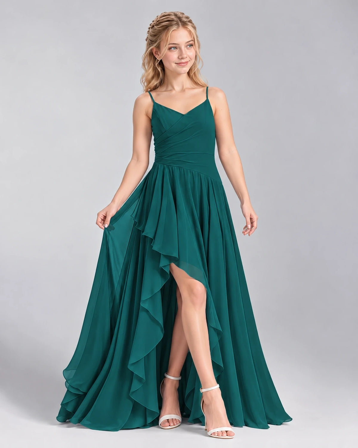Peacock A-line Junior Bridesmaid Dress Front