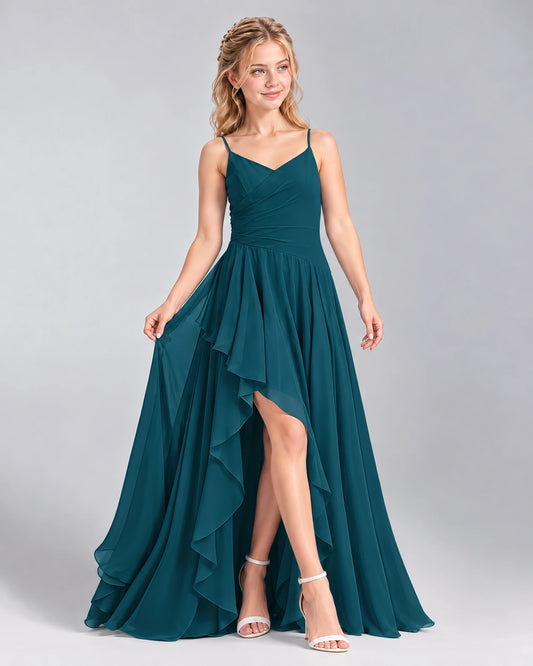 Teal A-line Junior Bridesmaid Dress Front