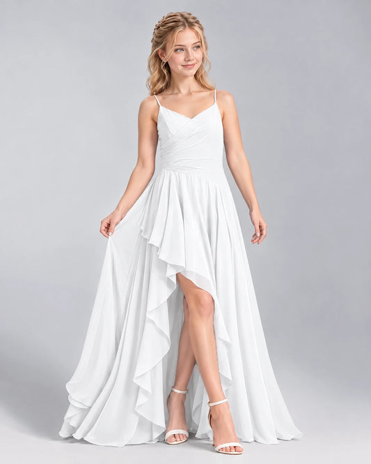 White A-line Junior Bridesmaid Dress Front