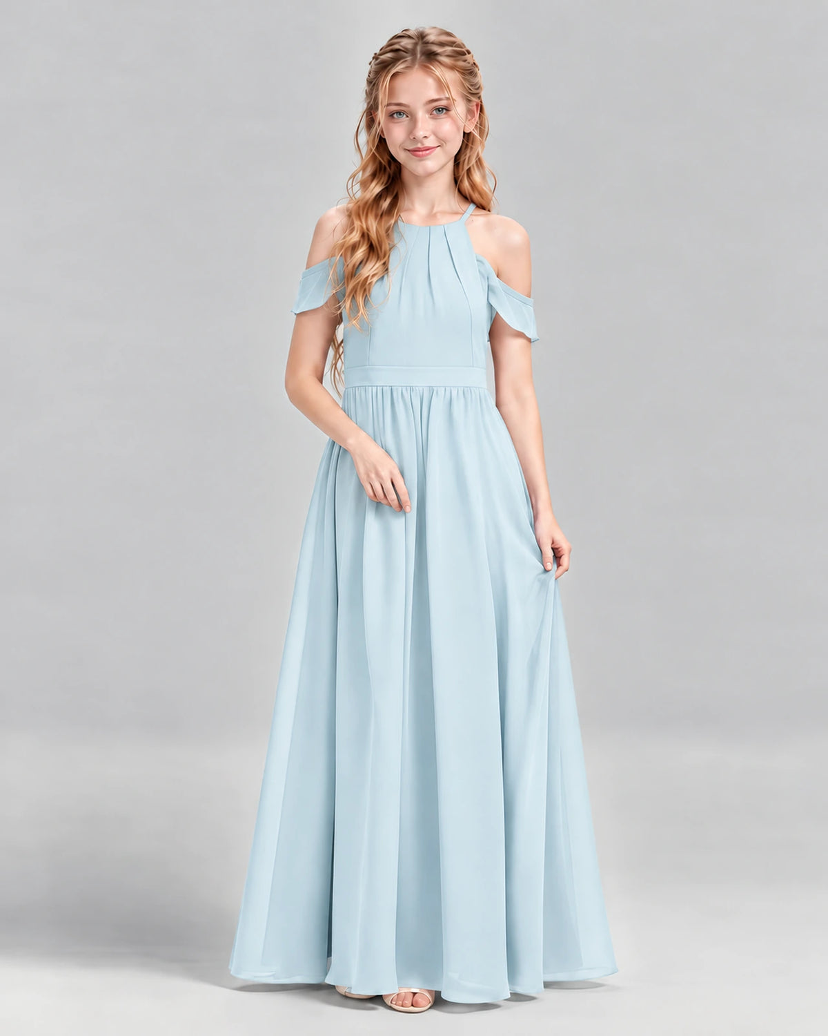 Baby Blue A-line Junior Bridesmaid Dress Front