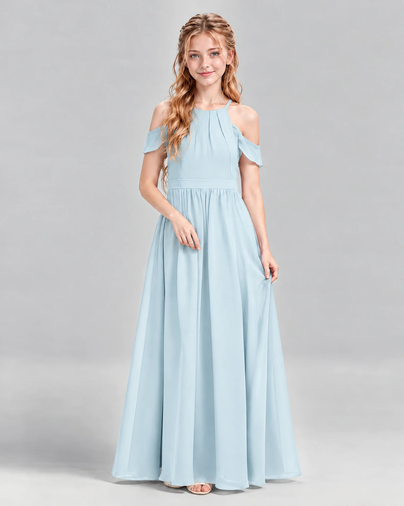 Baby Blue A-line Junior Bridesmaid Dress Front