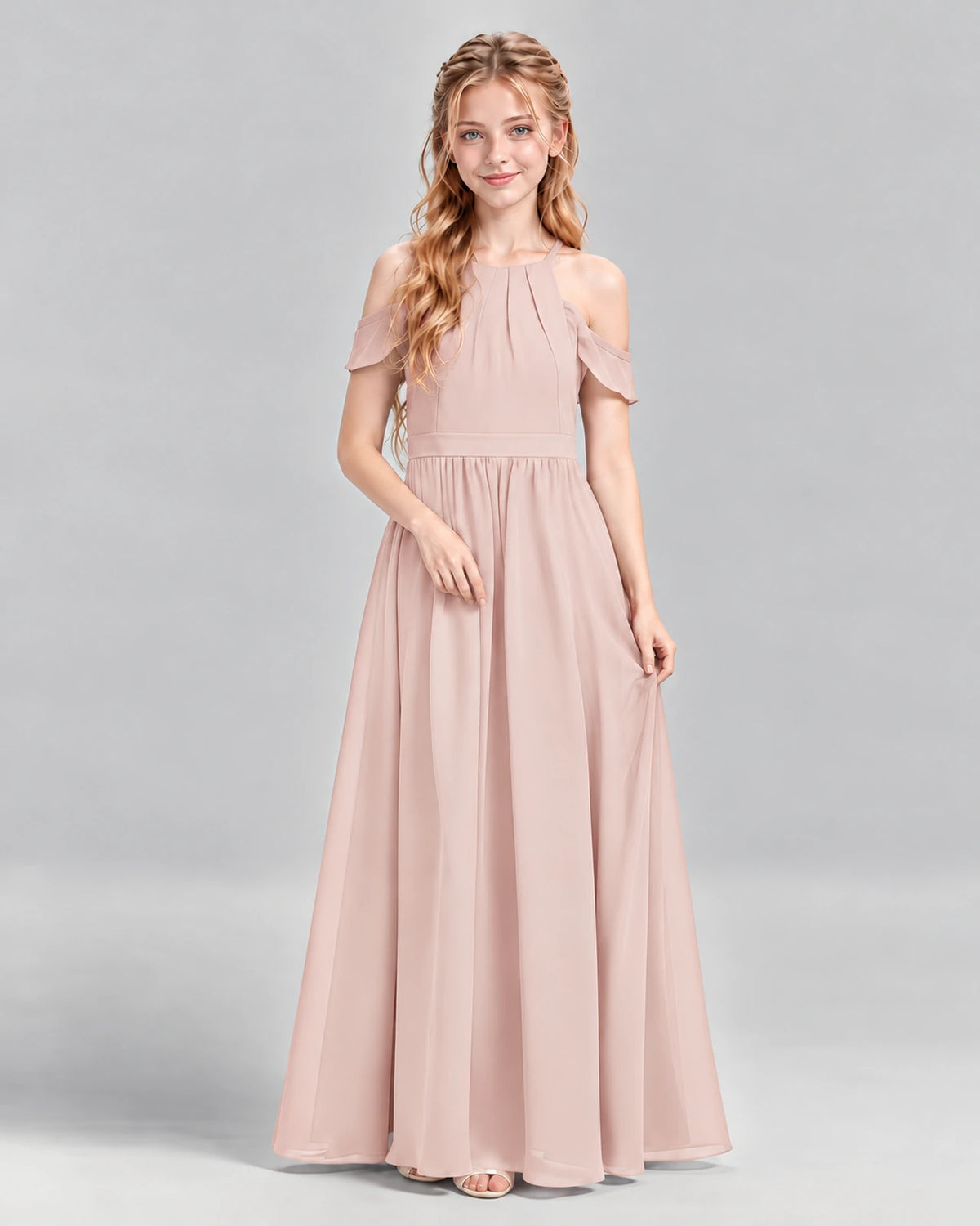 Blush Pink A-line Junior Bridesmaid Dress Front