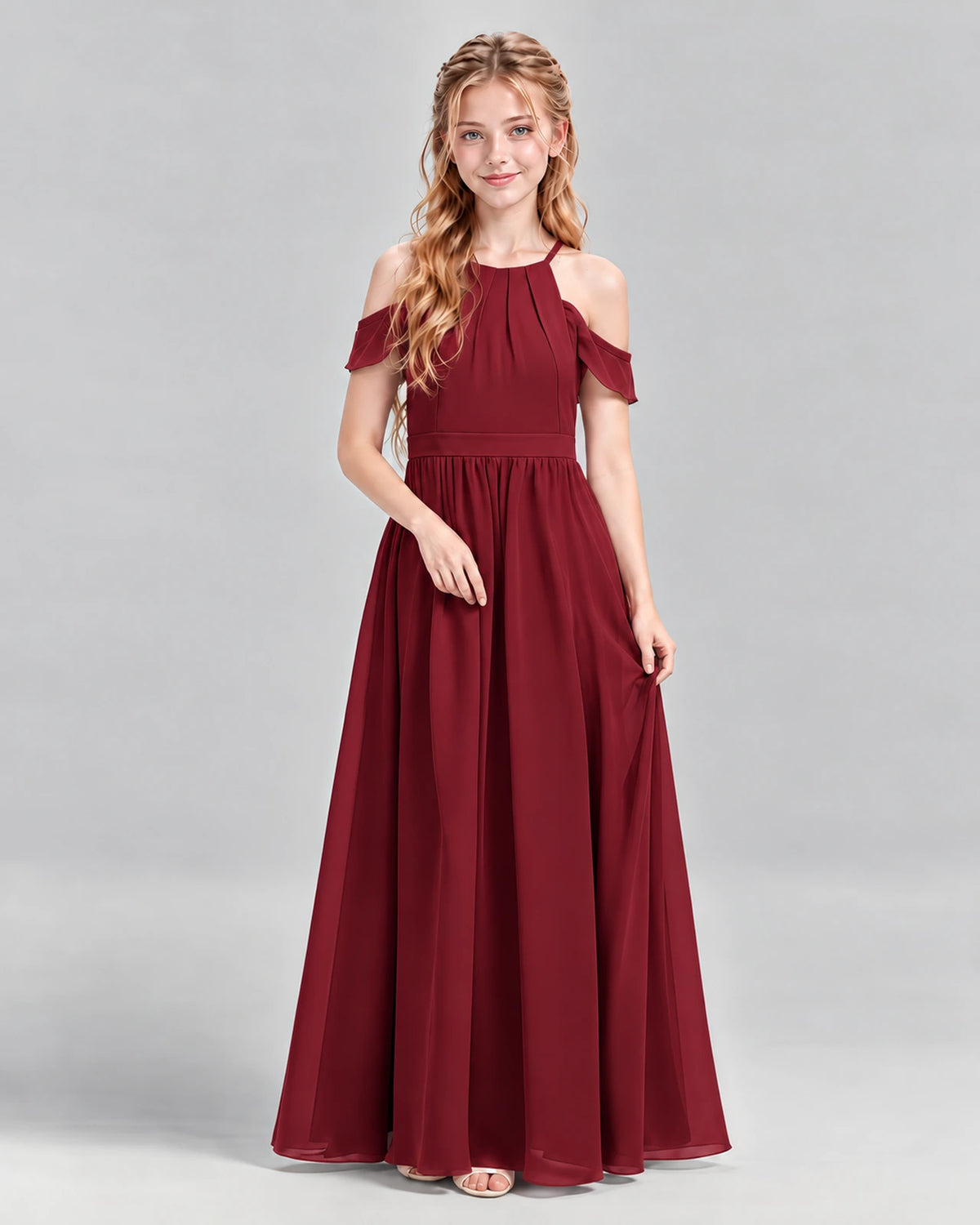 Burgundy A-line Junior Bridesmaid Dress Front