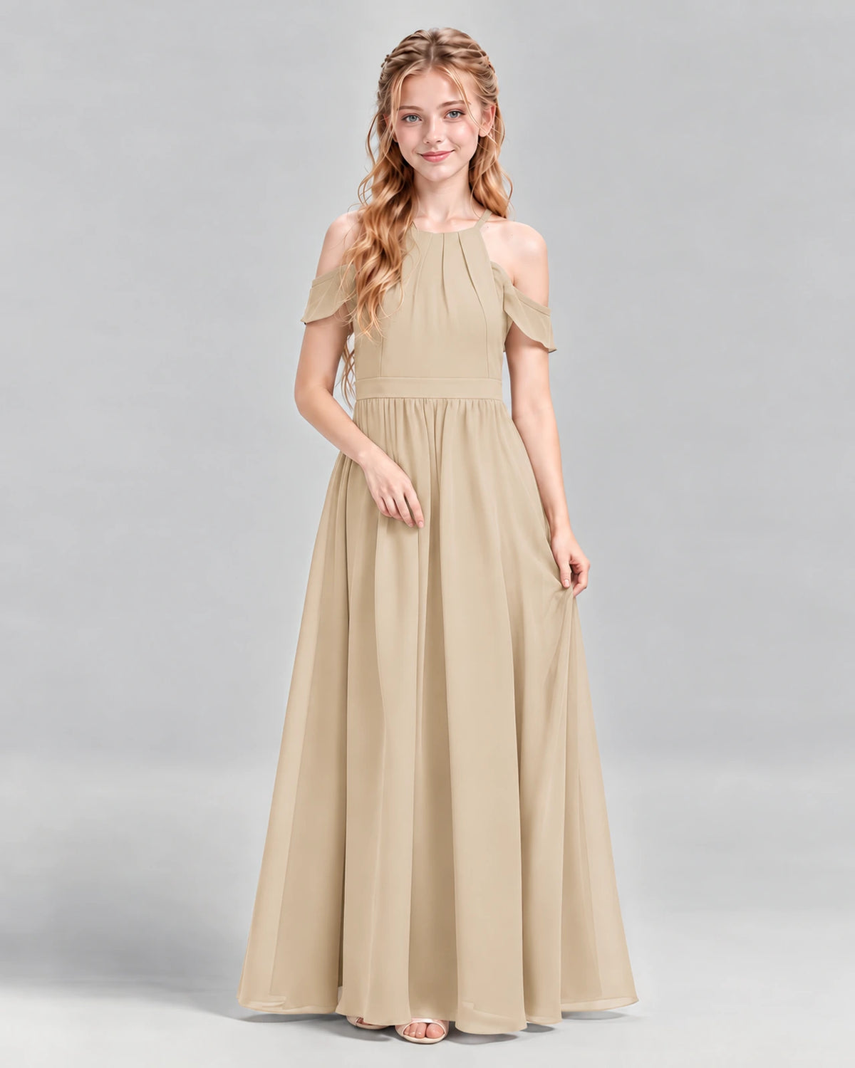 Champagne A-line Junior Bridesmaid Dress Front