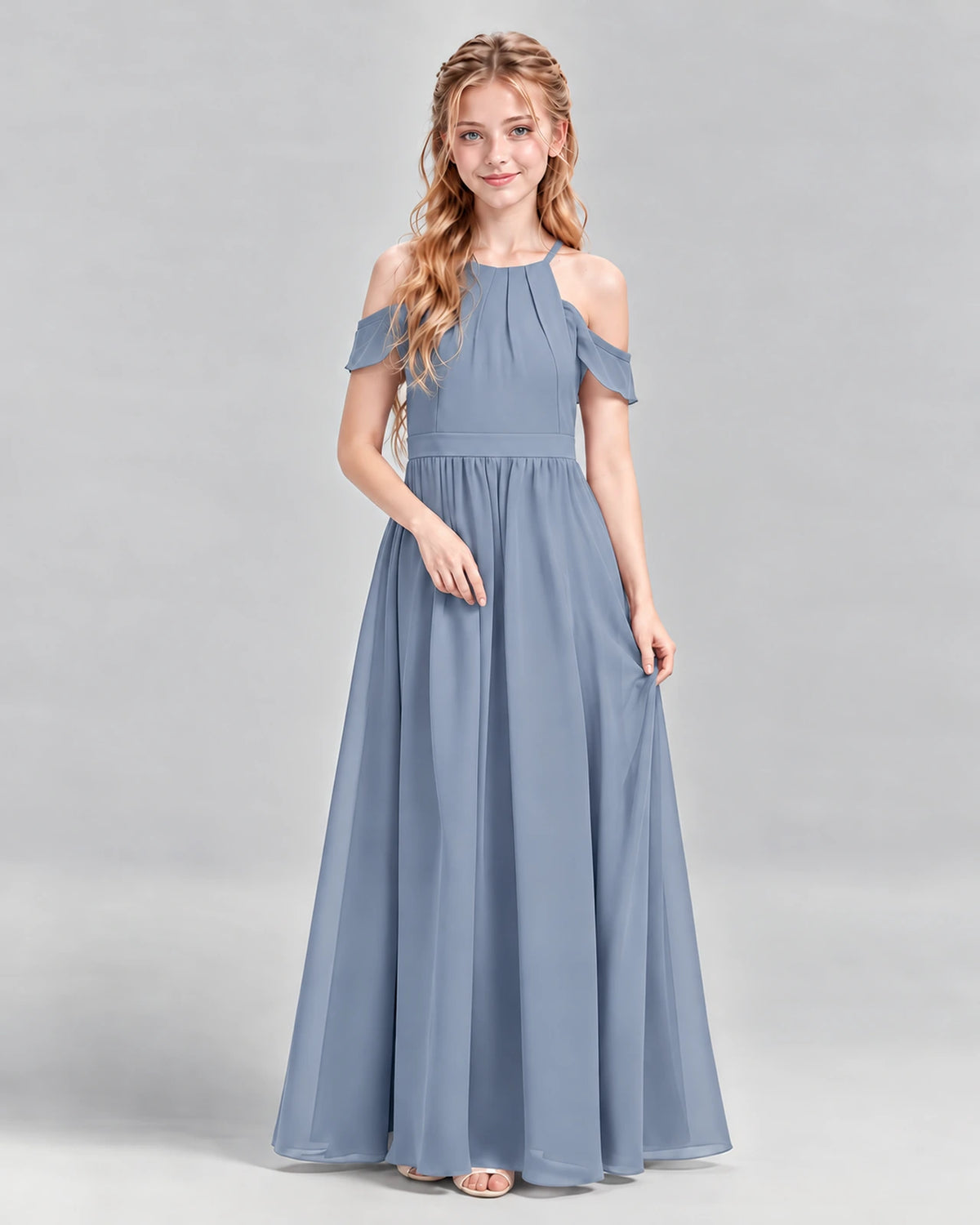 Dusty Blue A-line Junior Bridesmaid Dress Front