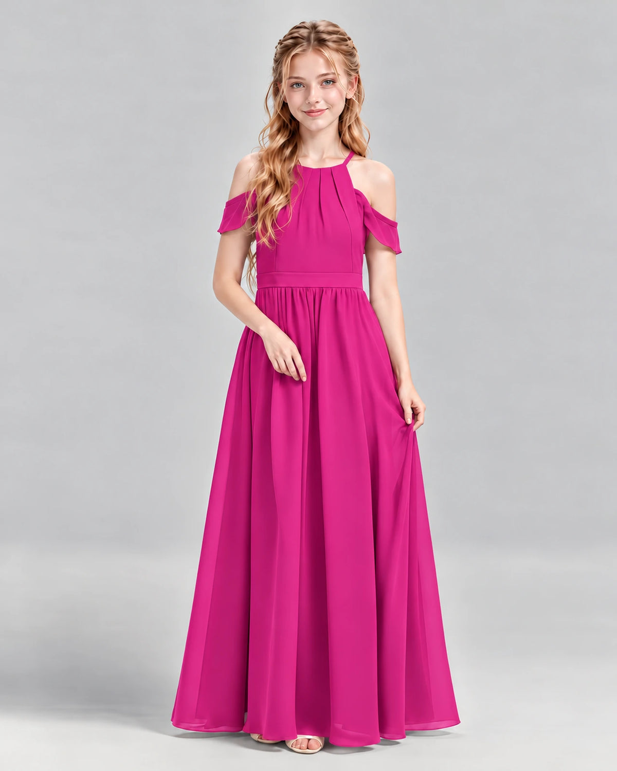 Hot Pink A-line Junior Bridesmaid Dress Front