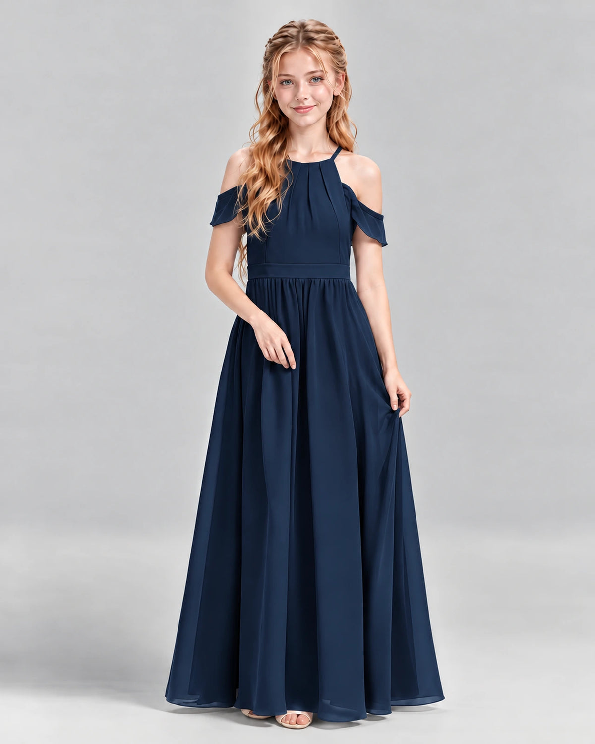 Navy Blue A-line Junior Bridesmaid Dress Front