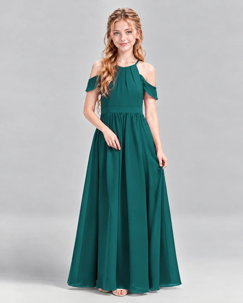 Peacock A-line Junior Bridesmaid Dress Front