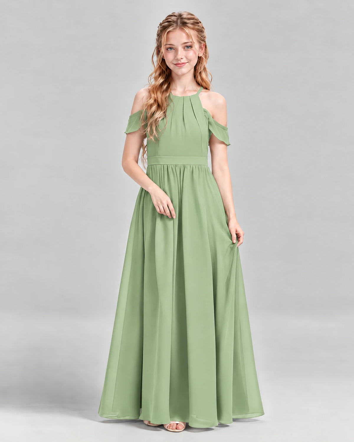 Sage Green A-line Junior Bridesmaid Dress Front
