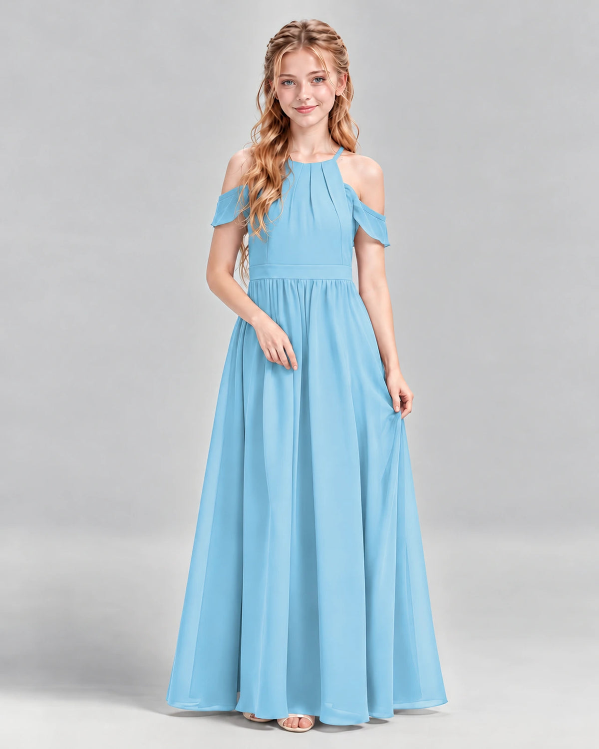 Sky Blue A-line Junior Bridesmaid Dress Front