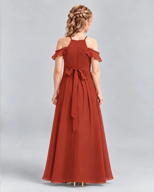Vermilion A-line Junior Bridesmaid Dress Back [Shared]