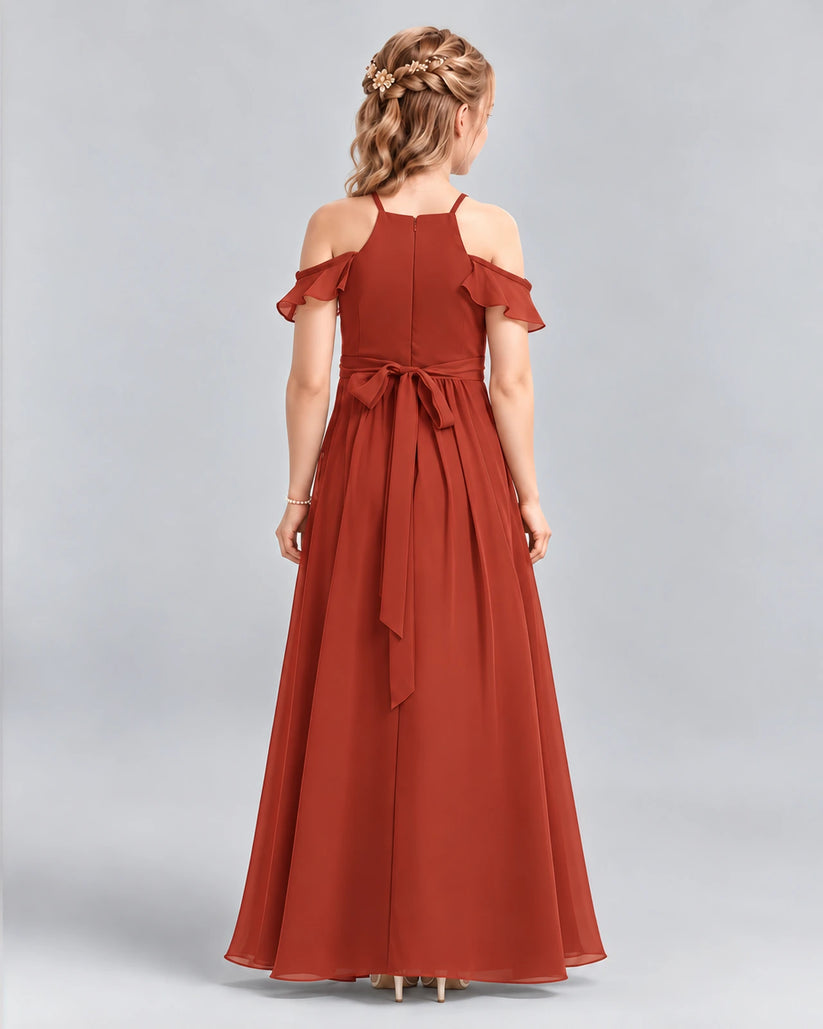Vermilion A-line Junior Bridesmaid Dress Back [Shared]