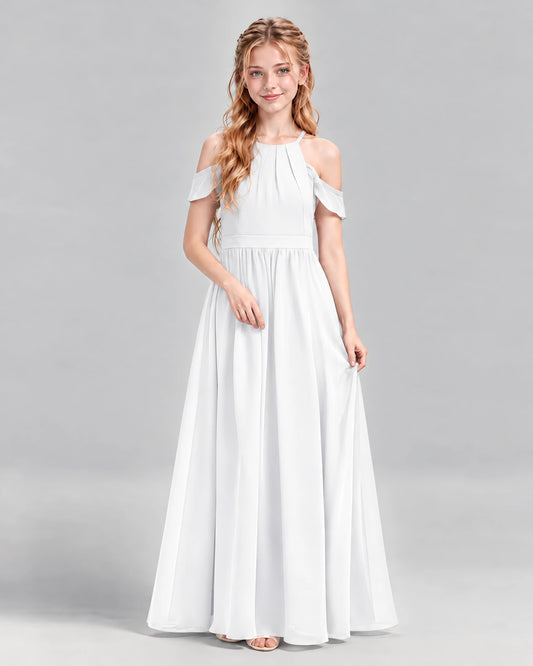 White A-line Junior Bridesmaid Dress Front