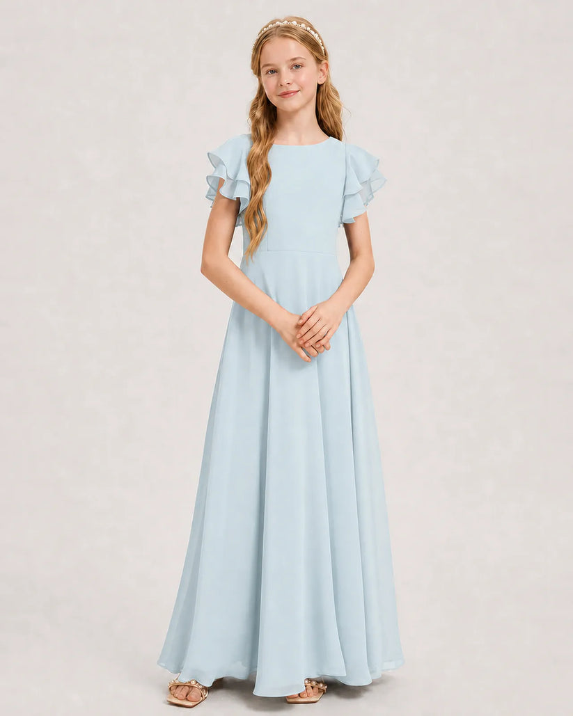Baby Blue Chiffon A-line Junior Bridesmaid Dress Front View