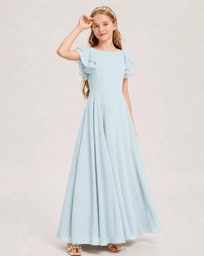 Baby Blue Chiffon A-line Junior Bridesmaid Dress Front View