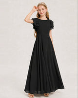 Black Chiffon A-line Junior Bridesmaid Dress Front View