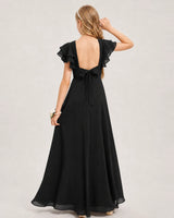 Black Chiffon A-line Junior Bridesmaid Dress Back View