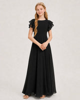 Black Chiffon A-line Junior Bridesmaid Dress Front View