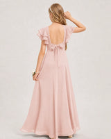 Blush Pink Chiffon A-line Junior Bridesmaid Dress Back View