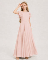 Blush Pink Chiffon A-line Junior Bridesmaid Dress Front View