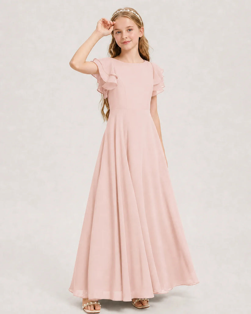 Blush Pink Chiffon A-line Junior Bridesmaid Dress Front View