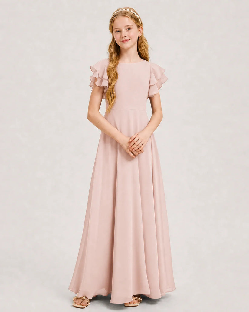 Blush Pink Chiffon A-line Junior Bridesmaid Dress Front View