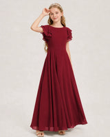 Burgundy Chiffon A-line Junior Bridesmaid Dress Front View