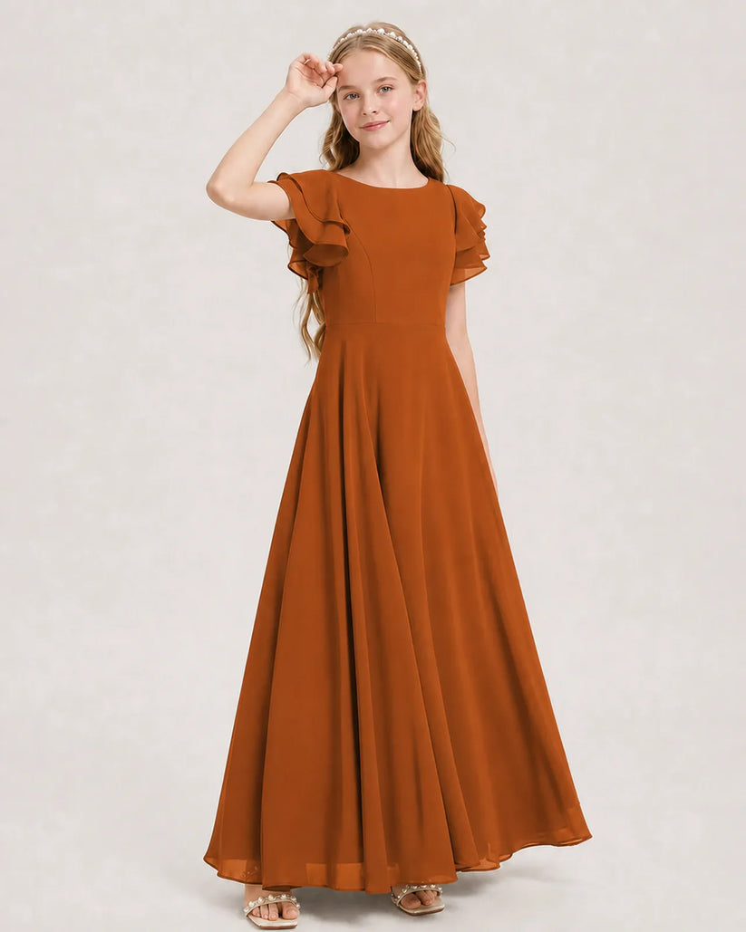 Burnt Orange Chiffon A-line Junior Bridesmaid Dress Front View