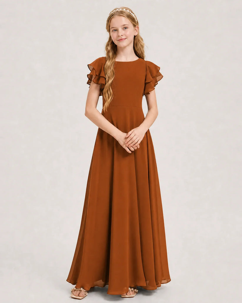 Burnt Orange Chiffon A-line Junior Bridesmaid Dress Front View