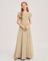 Champagne Chiffon A-line Junior Bridesmaid Dress Front View
