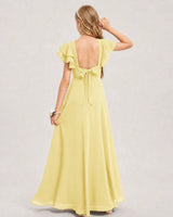 Daffodil Chiffon A-line Junior Bridesmaid Dress Back View