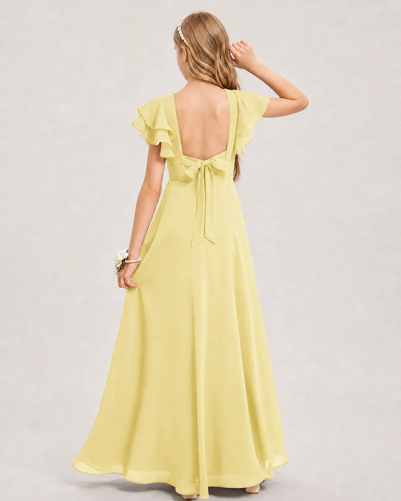 Daffodil Chiffon A-line Junior Bridesmaid Dress Back View