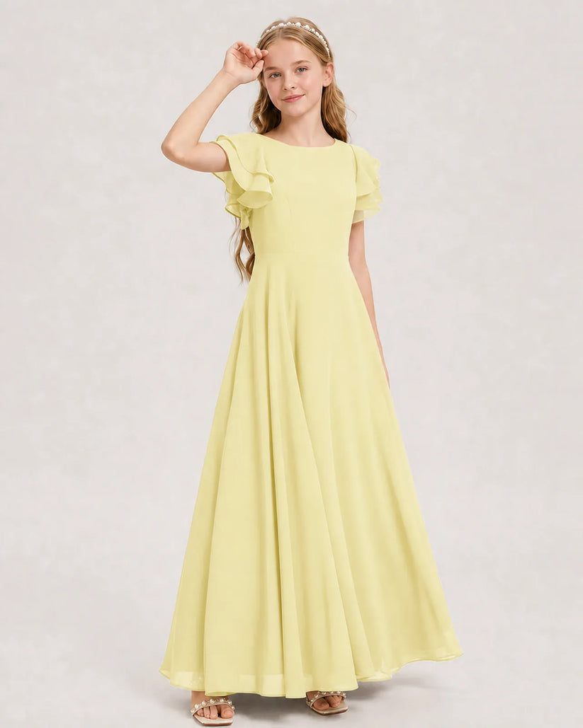 Daffodil Chiffon A-line Junior Bridesmaid Dress Front View
