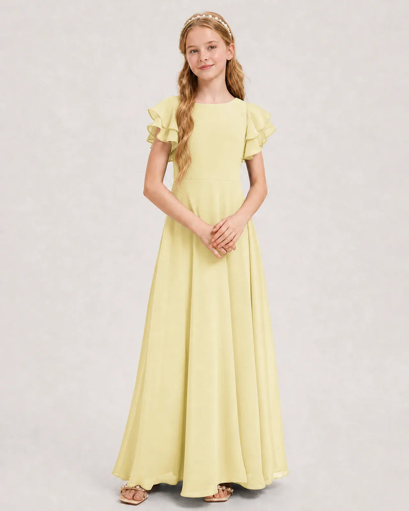 Daffodil Chiffon A-line Junior Bridesmaid Dress Front View