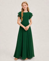 Dark Green Chiffon A-line Junior Bridesmaid Dress Front View
