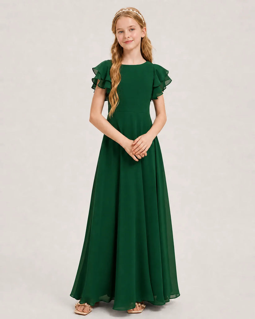 Dark Green Chiffon A-line Junior Bridesmaid Dress Front View