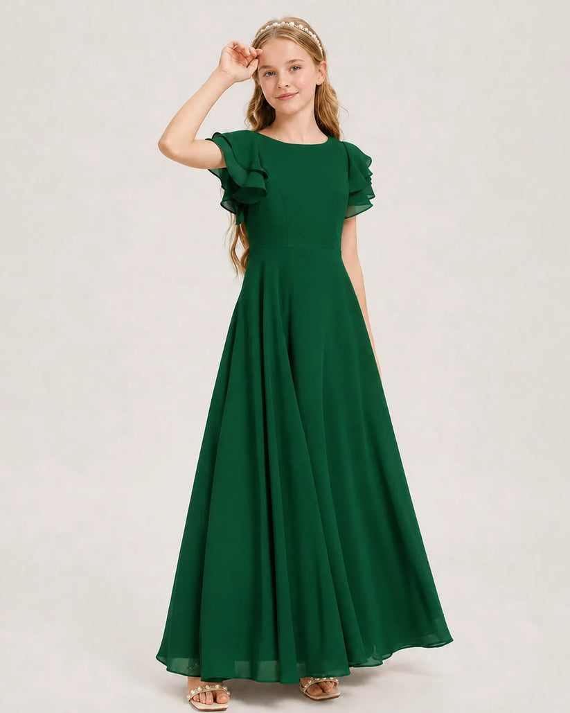 Dark Green Chiffon A-line Junior Bridesmaid Dress Front View