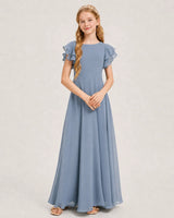 Dusty Blue Chiffon A-line Junior Bridesmaid Dress Front View