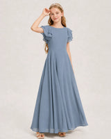 Dusty Blue Chiffon A-line Junior Bridesmaid Dress Front View