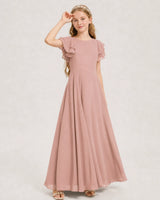 Dusty Rose Chiffon A-line Junior Bridesmaid Dress Front View