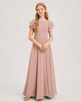 Dusty Rose Chiffon A-line Junior Bridesmaid Dress Front View