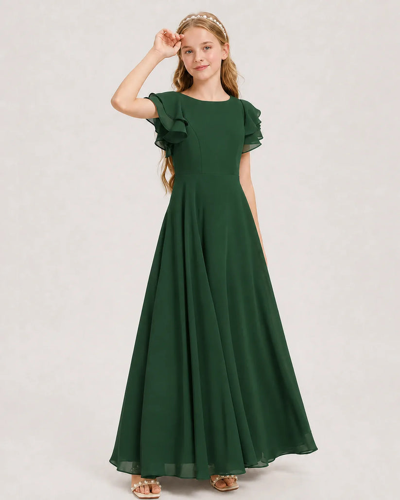 Emerald Green Chiffon A-line Junior Bridesmaid Dress Front View