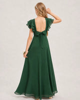 Emerald Green Chiffon A-line Junior Bridesmaid Dress Back View