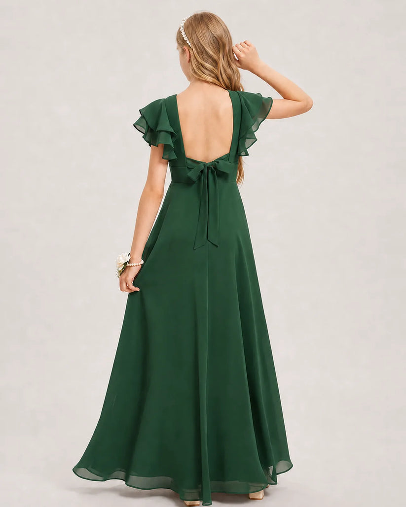 Emerald Green Chiffon A-line Junior Bridesmaid Dress Back View